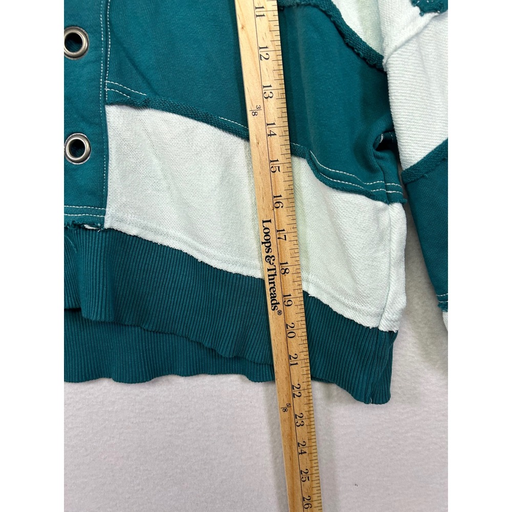 Boho Coastal Pilcro Womens Small Teal White Striped Grommet Cropped Sweatshirt - Picture 7 of 10